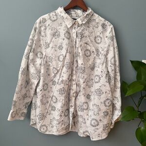 ✨3/$20✨ Lands' End Floral Long Sleeve Button Up Shirt. White Black. Women’s 2X